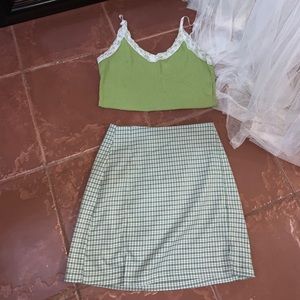 Green lace crop top